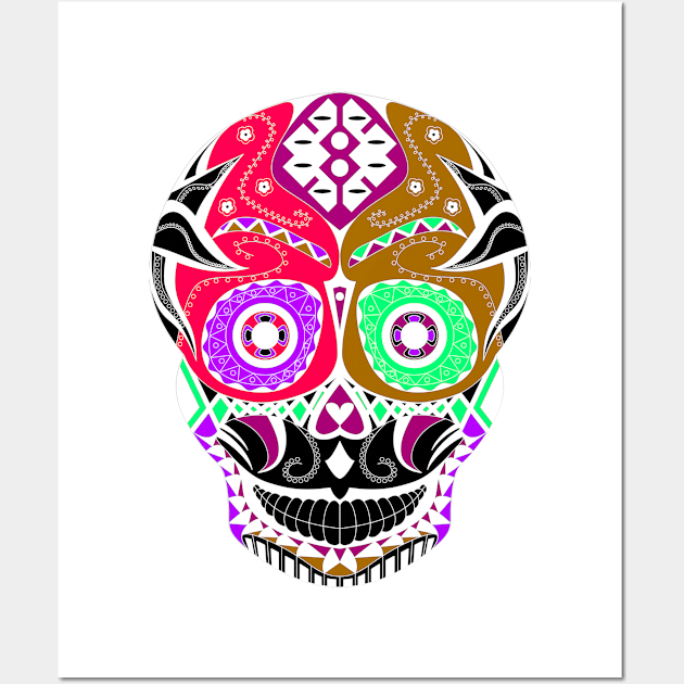 black sugar skull ecopop with a dangerous smile in mexican pattern design Wall Art by jorge_lebeau